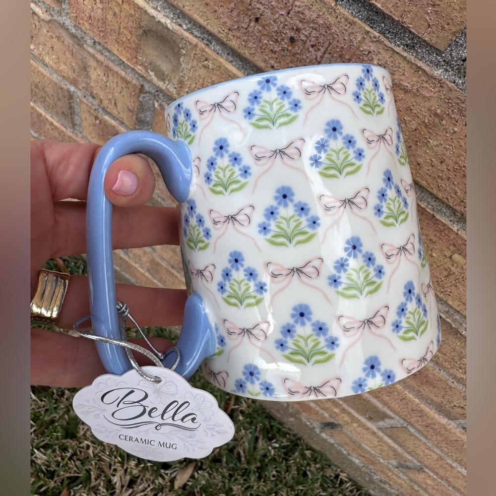 Bella 10 Strawberry Street  Blue Floral Bow Shabby Chic Ceramic Mug NWT